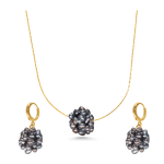 Liva 925 Sterling Silver Black Pearl Necklace and Earrings Set