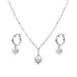 Milada Silver Pearl Necklace and Earrings Set