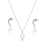 Ashley 925 Sterling Silver Pearl Earrings and Necklace Set