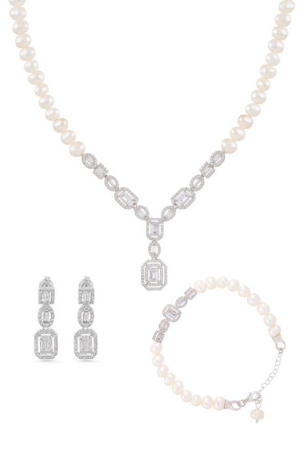 Beige Cream Minimalist Jewelry Poster Melody Kolye, Küpe ve Bileklik Seti - Görsel 1